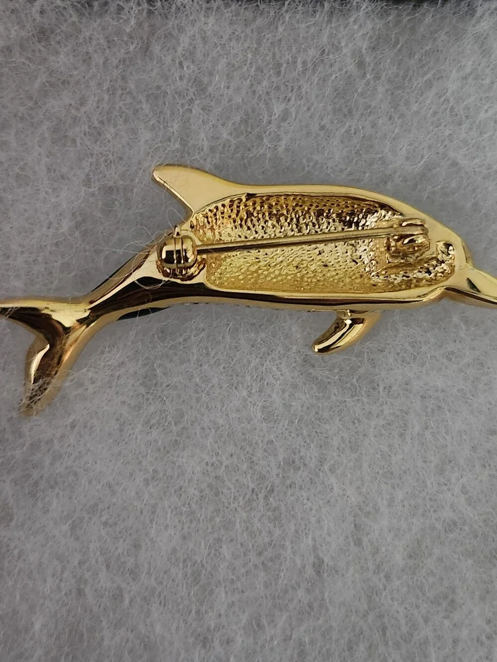 Dolphin Rhinestone Enamel Brooch - Blue & Gold Tone